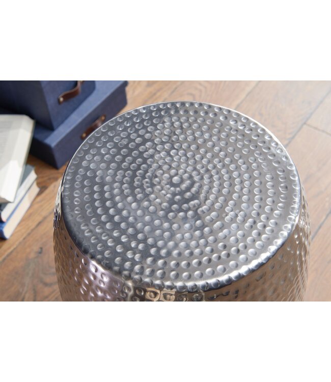 Wohnling tafel PEDRO 30x49,5x30cm aluminium zilveren tafel oosterse rond | Kleine Hammerschlag Abstellisch | Designtafel design metaal modern | Smalle kleine tafel