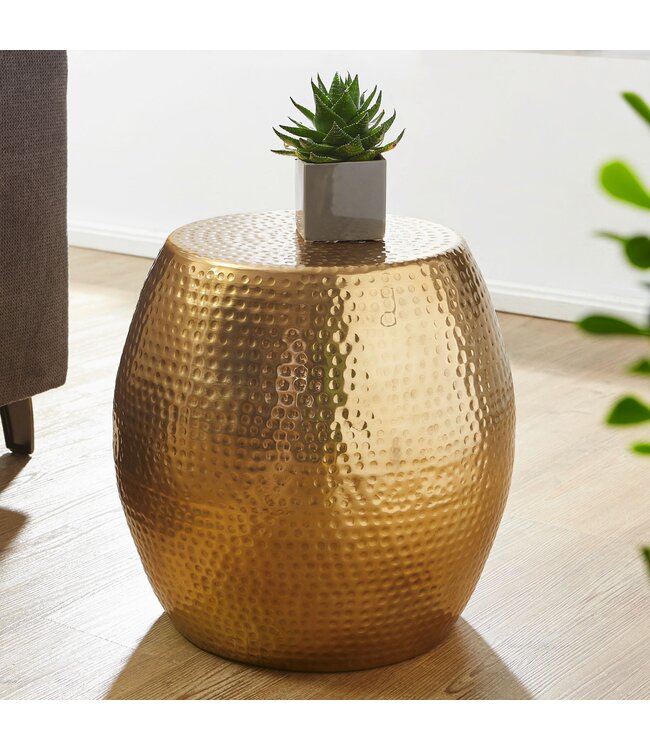 Wohnling PETRO 42 x 42 x 42 cm aluminium gouden tafel oosterse rond | Designtafeltafel metaal Modern | Antischisch Schmal | Kleine Hammerschlag Abstelltisch