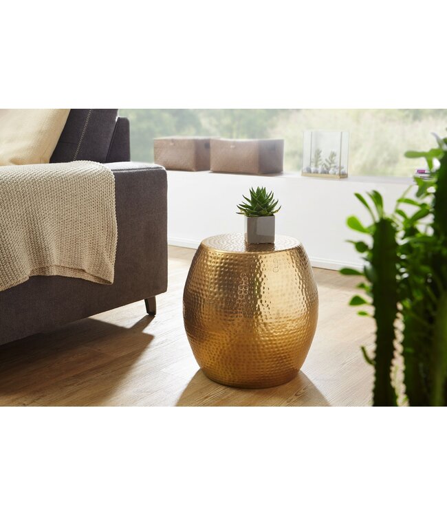 Wohnling PETRO 42 x 42 x 42 cm aluminium gouden tafel oosterse rond | Designtafeltafel metaal Modern | Antischisch Schmal | Kleine Hammerschlag Abstelltisch