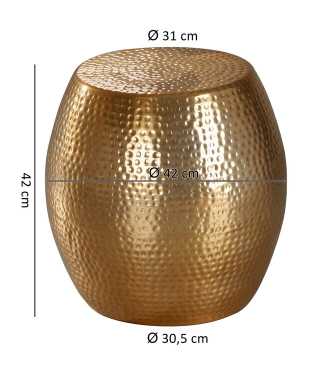 Wohnling PETRO 42 x 42 x 42 cm aluminium gouden tafel oosterse rond | Designtafeltafel metaal Modern | Antischisch Schmal | Kleine Hammerschlag Abstelltisch