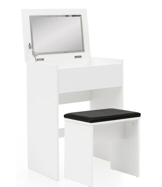 Wohnling WL5.730 60x81x40 cm Wit Console Tafel Hout Modern | Cosmetische tafel met kruk en spiegel | Witte kaptafel met opklapbaar compartiment | Moderne make-uptafel meisje groot