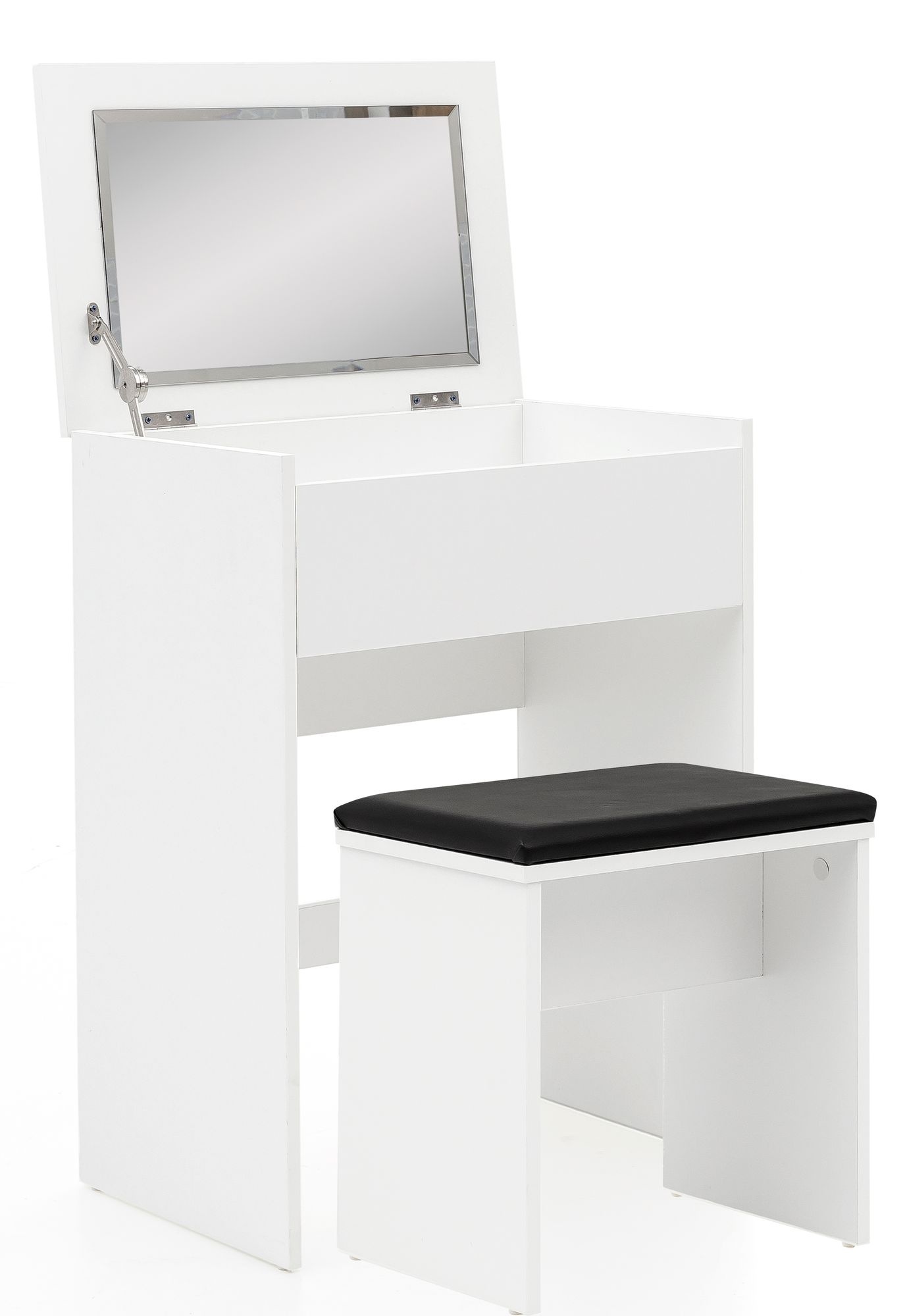 WL5.730 60x81x40 cm Wit Console Tafel Hout Modern | Cosmetische tafel met kruk en spiegel | Witte ka