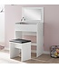 Wohnling WL5.730 60x81x40 cm Wit Console Tafel Hout Modern | Cosmetische tafel met kruk en spiegel | Witte kaptafel met opklapbaar compartiment | Moderne make-uptafel meisje groot