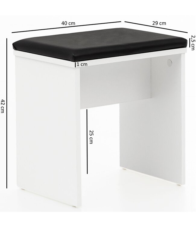 Wohnling WL5.730 60x81x40 cm Wit Console Tafel Hout Modern | Cosmetische tafel met kruk en spiegel | Witte kaptafel met opklapbaar compartiment | Moderne make-uptafel meisje groot
