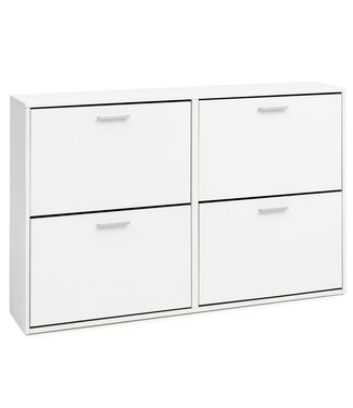 Wohnling Schoenenkast WL5.829 Modern 120 x 81 x 24 cm Houten Schoenenrek Wit 4 Vakken, Schoenlade Halmeubel met Plank, Design Schoenkipper Schoenopberger, Hoge Halcommode voor Schoenen