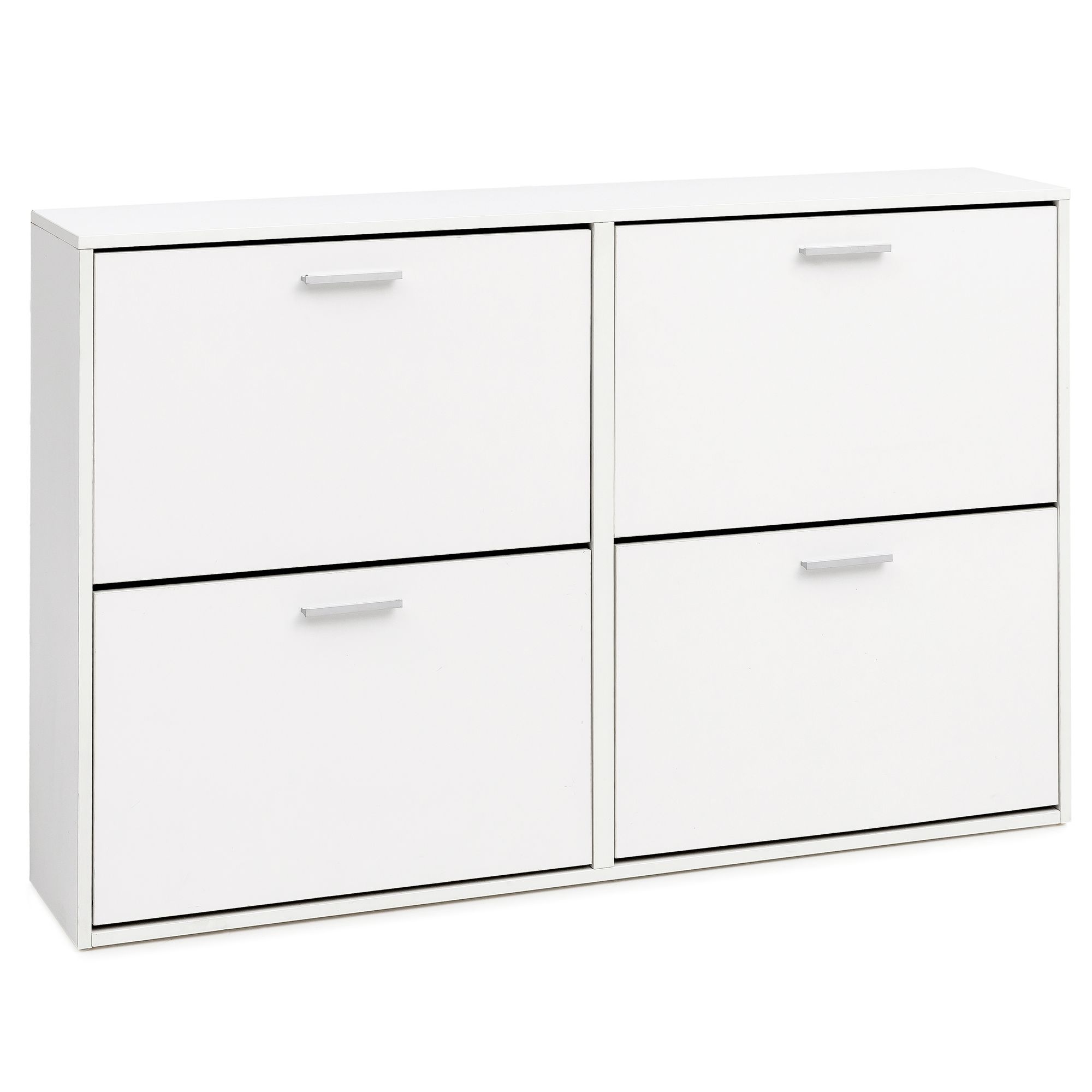 Schoenenkast WL5.829 Modern 120 x 81 x 24 cm Houten Schoenenrek Wit 4 Vakken, Schoenlade Halmeubel m