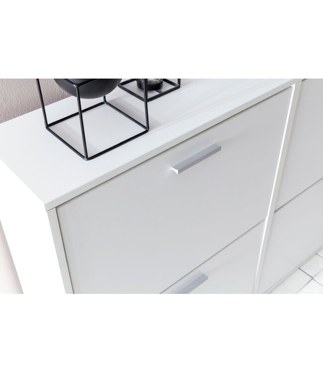 Wohnling Schoenenkast WL5.829 Modern 120 x 81 x 24 cm Houten Schoenenrek Wit 4 Vakken, Schoenlade Halmeubel met Plank, Design Schoenkipper Schoenopberger, Hoge Halcommode voor Schoenen