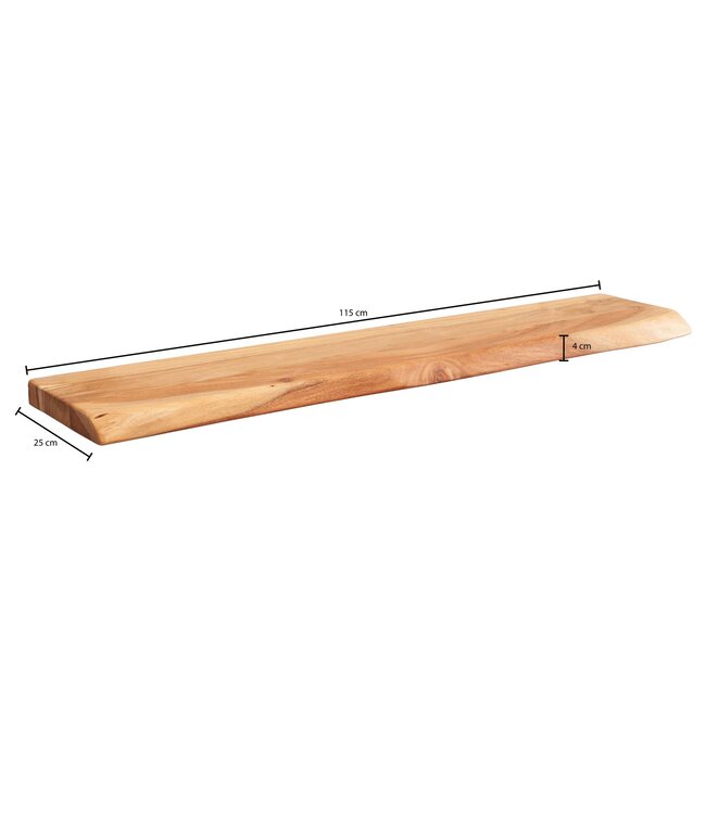 Wohnling met boomrand massief acaciahout 115 cm | Design zwevende plank massief wandbord | plank hout naturel | Hangplank in landelijke stijl
