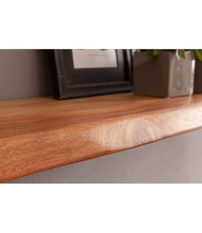 Wohnling met boomrand massief acaciahout 115 cm | Design zwevende plank massief wandbord | plank hout naturel | Hangplank in landelijke stijl