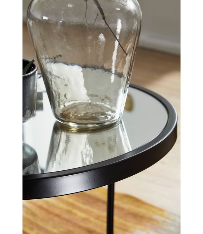 Wohnling Design Bijzettafel Rond Ø 50/42 cm - 2-delig Zwart met Spiegelglas, Salontafel 2-delige Set, Spiegeltafel, Bijzettafel