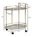 Wohnling design serveerwagen goud 67x79 cm Mobile Mini Bar | Bijzettafel op wielen Restauratierijtuig met witglazen blad Keukenwagen | Theewagen met matglas
