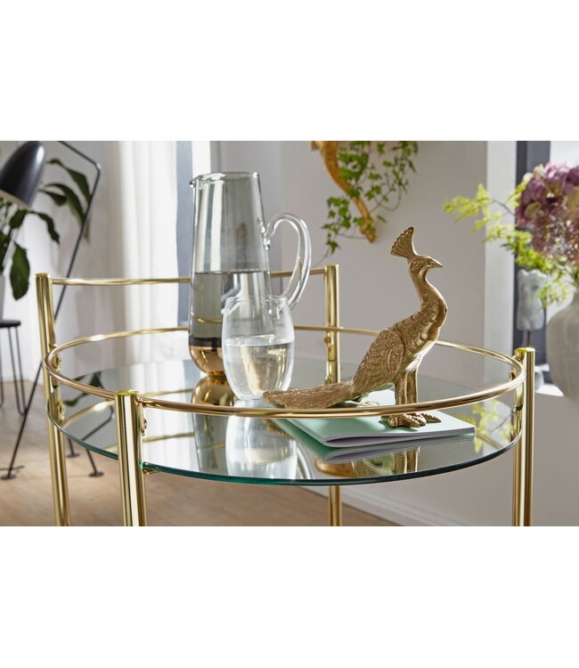 Wohnling design serveerwagen goud 67x79 cm Mobile Mini Bar | Bijzettafel op wielen Restauratierijtuig met witglazen blad Keukenwagen | Theewagen met matglas