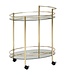 Wohnling design serveerwagen goud 67x79 cm Mobile Mini Bar | Bijzettafel op wielen Restauratierijtuig met witglazen blad Keukenwagen | Theewagen met matglas