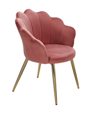 Wohnling dining  tulp fluweel roze gestoffeerd | Keukenstoel met goudkleurige poten | Schelpstoel Scandinavisch design | Gestoffeerde stoel met stoffen bekleding