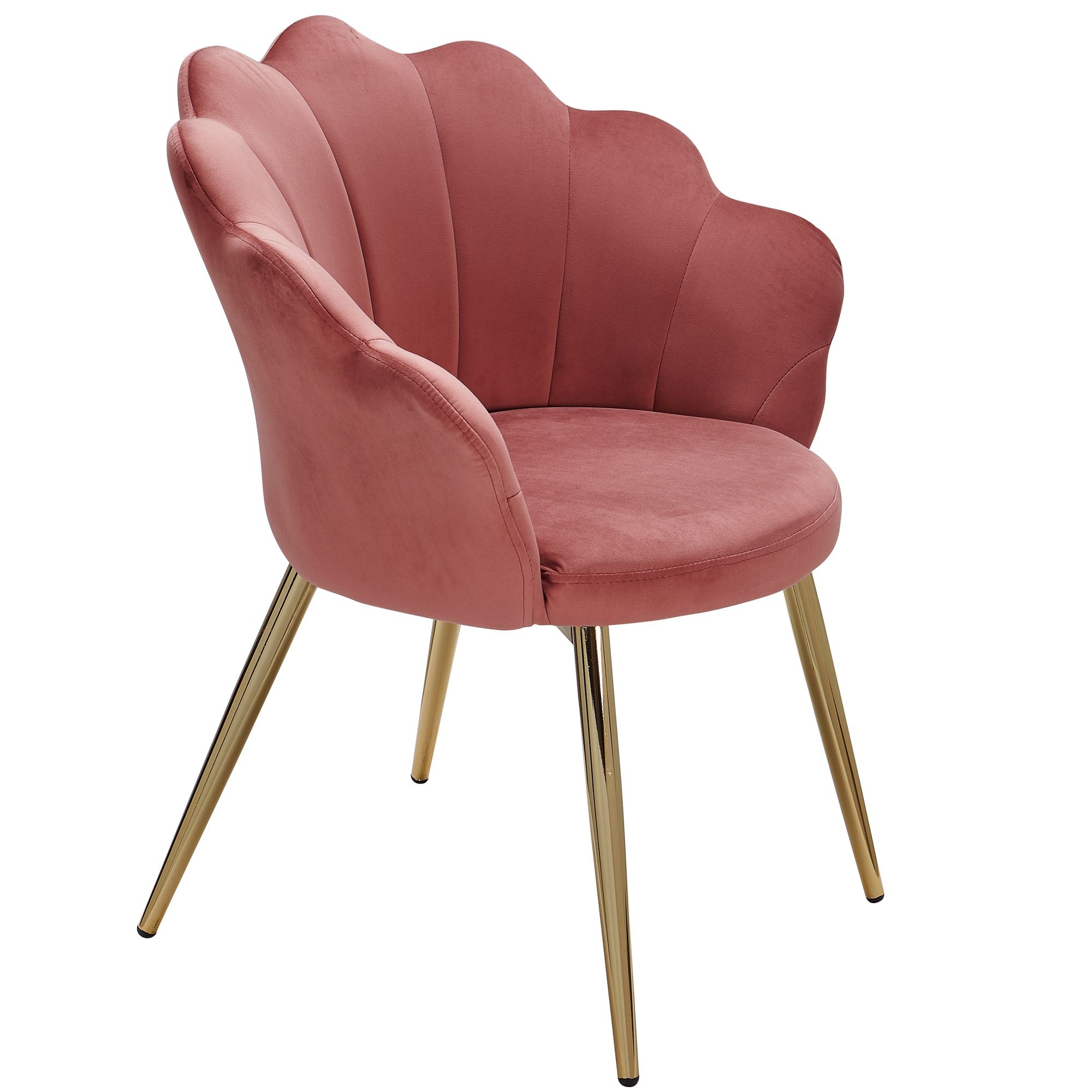 dining tulp fluweel roze gestoffeerd | Keukenstoel met goudkleurige poten | Schelpstoel Scandinavisc