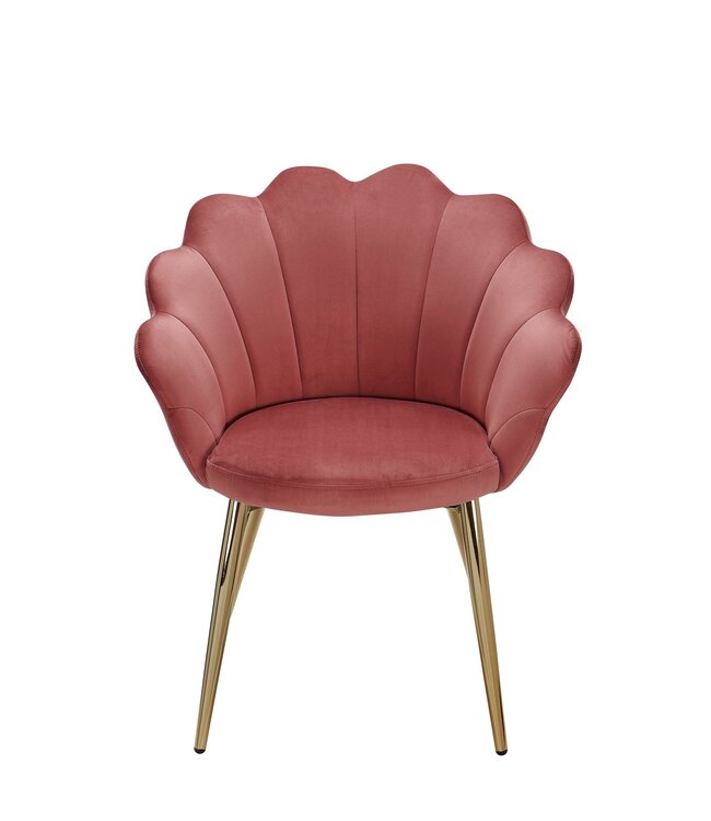 Wohnling dining  tulp fluweel roze gestoffeerd | Keukenstoel met goudkleurige poten | Schelpstoel Scandinavisch design | Gestoffeerde stoel met stoffen bekleding