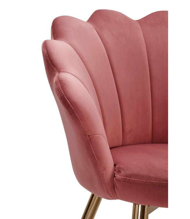 Wohnling dining  tulp fluweel roze gestoffeerd | Keukenstoel met goudkleurige poten | Schelpstoel Scandinavisch design | Gestoffeerde stoel met stoffen bekleding