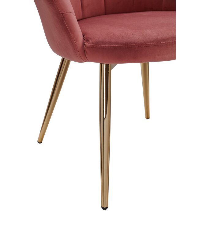 Wohnling dining  tulp fluweel roze gestoffeerd | Keukenstoel met goudkleurige poten | Schelpstoel Scandinavisch design | Gestoffeerde stoel met stoffen bekleding