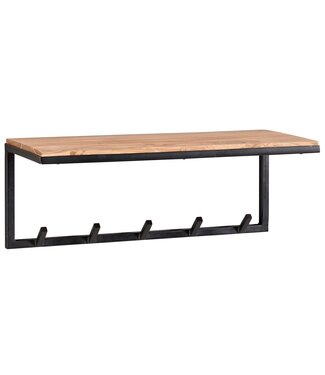 Wohnling design kapstok acacia massief hout / metaal 70x27x30 cm | Haakrail met plank | Hal garderobe garderobe muur hout