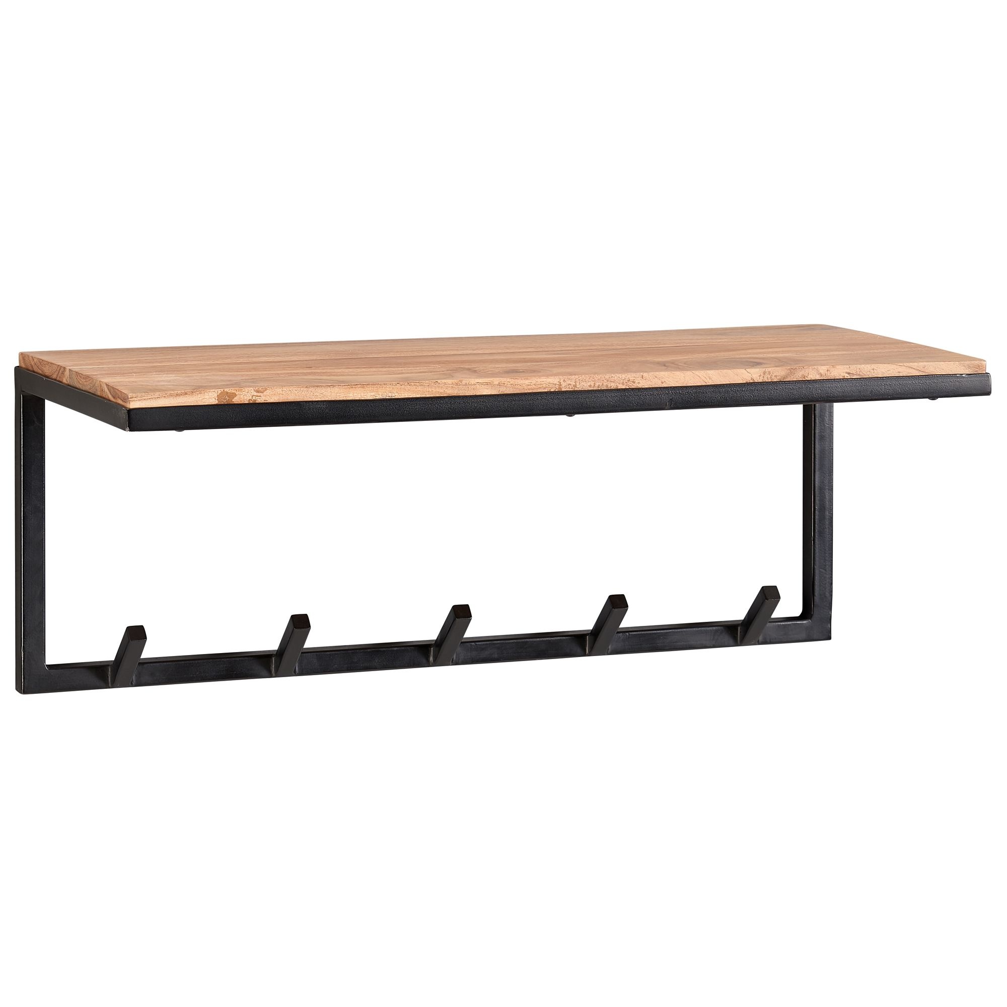 design kapstok acacia massief hout / metaal 70x27x30 cm | Haakrail met plank | Hal garderobe gardero