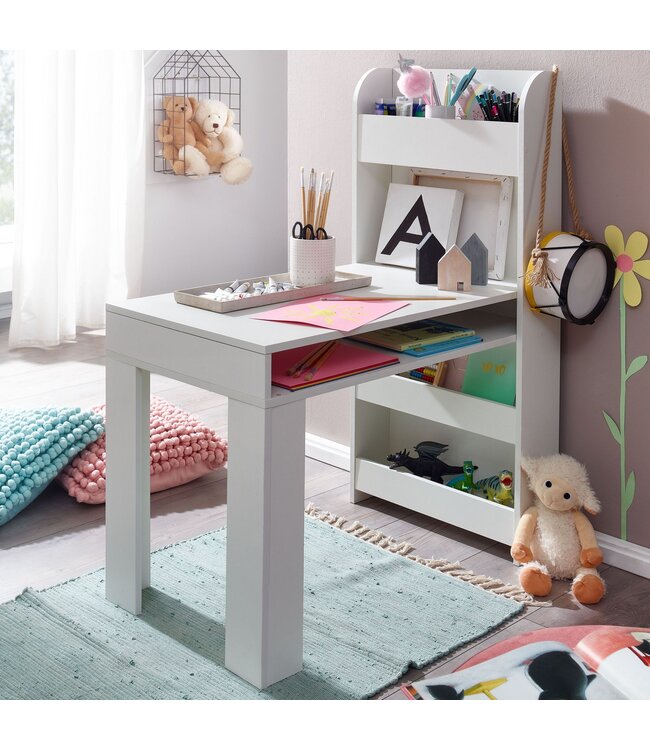 Wohnling wit 90x50x110 cm schildertafel kinderkamer met plank | Kindertafel modern | Studentenbureau met opbergruimte | Schoolbank smal