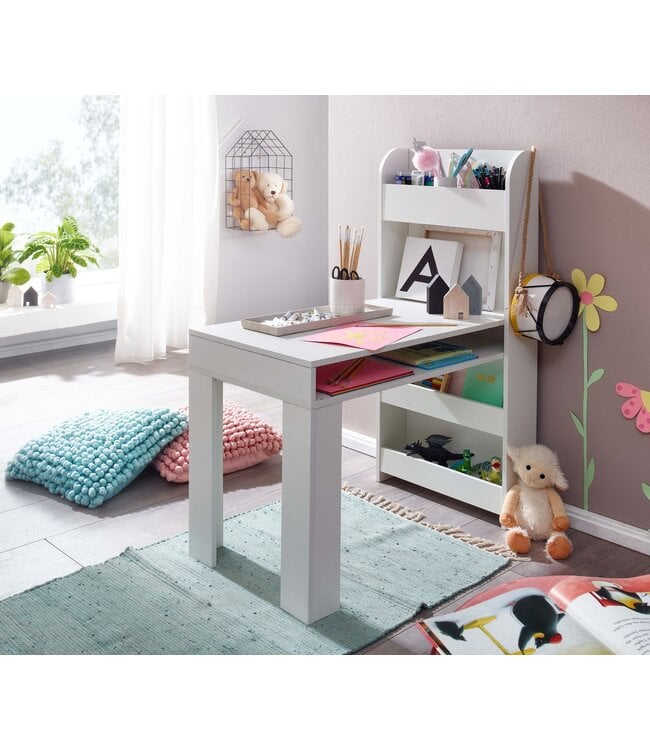 Wohnling wit 90x50x110 cm schildertafel kinderkamer met plank | Kindertafel modern | Studentenbureau met opbergruimte | Schoolbank smal