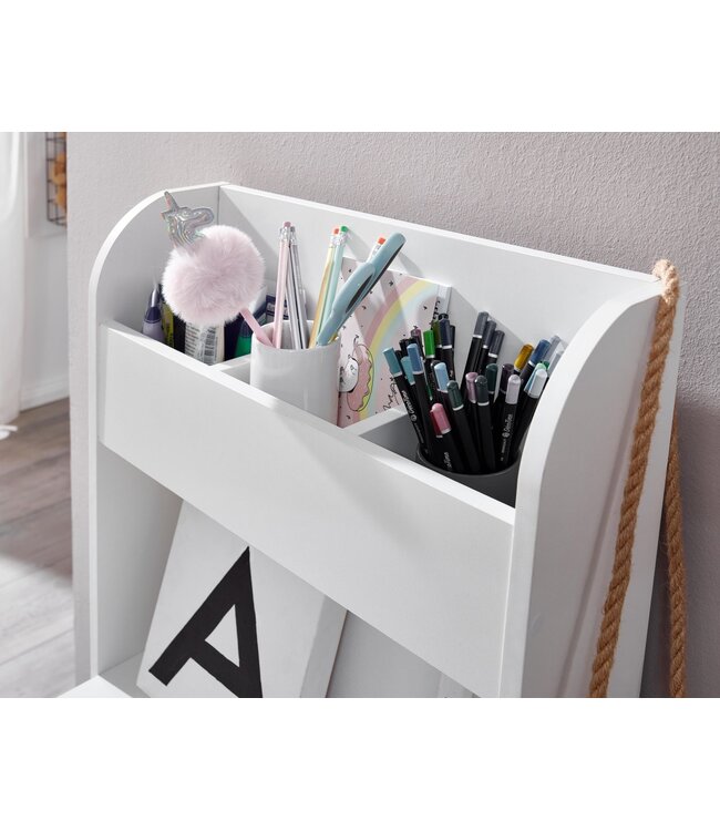 Wohnling wit 90x50x110 cm schildertafel kinderkamer met plank | Kindertafel modern | Studentenbureau met opbergruimte | Schoolbank smal