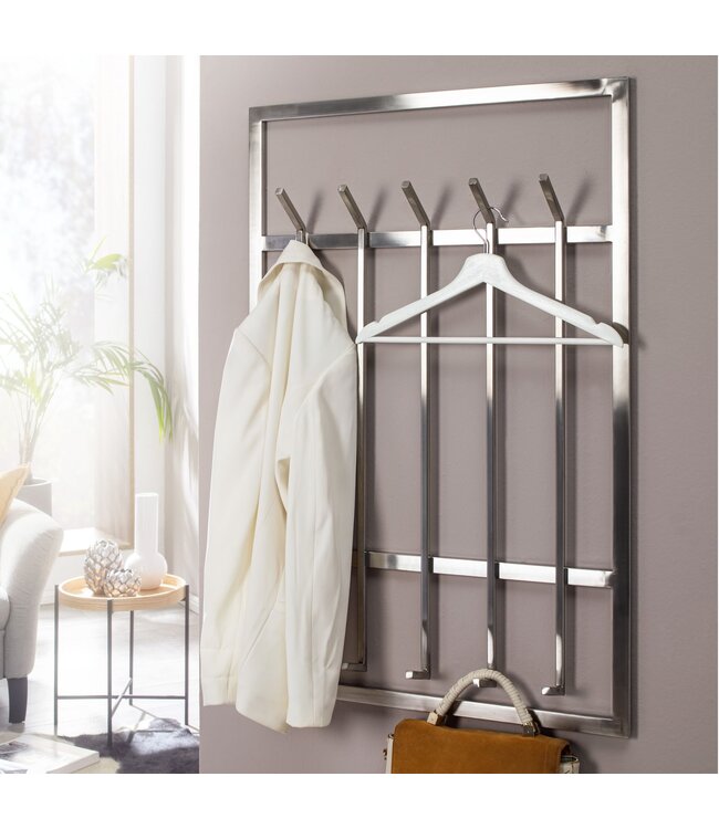 Wohnling metaal zilver 60x100x7,5 cm design hal kapstok staal | Wandpaneel haakrail | Garderobemuur | Kapstok gang