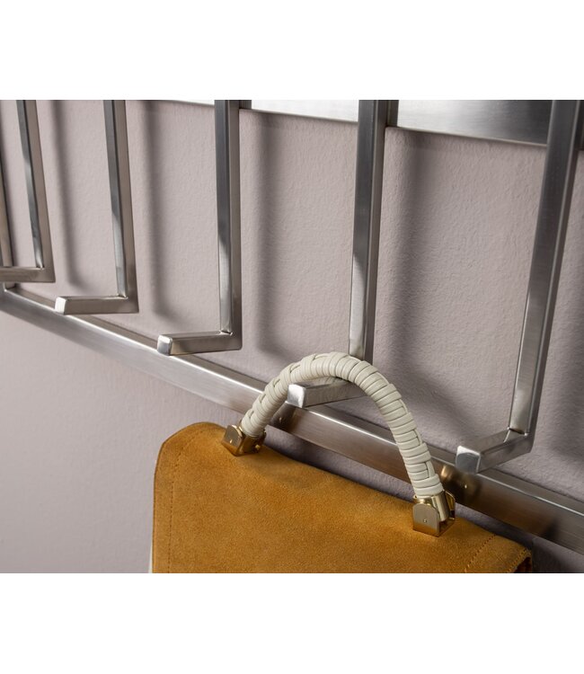 Wohnling metaal zilver 60x100x7,5 cm design hal kapstok staal | Wandpaneel haakrail | Garderobemuur | Kapstok gang