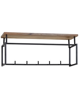Wohnling design wandgarderobe mango massief hout metaal 71x29x20 cm | Haakstang met plank en kledingroede | Hal garderobe garderobe wand hout