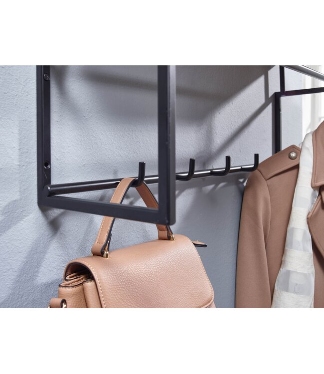 Wohnling design wandgarderobe mango massief hout metaal 71x29x20 cm | Haakstang met plank en kledingroede | Hal garderobe garderobe wand hout