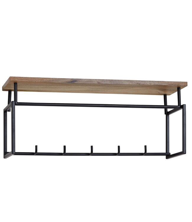 Wohnling design wandgarderobe mango massief hout metaal 71x29x20 cm | Haakstang met plank en kledingroede | Hal garderobe garderobe wand hout