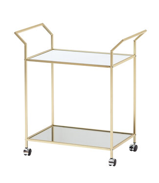 Wohnling design serveerwagen goud 73x78x37 cm keukenwagen glas/metaal | Mobiele bijzettafel | Restauratiewagen met glazen blad | Minibar theewagen op 4 wielen