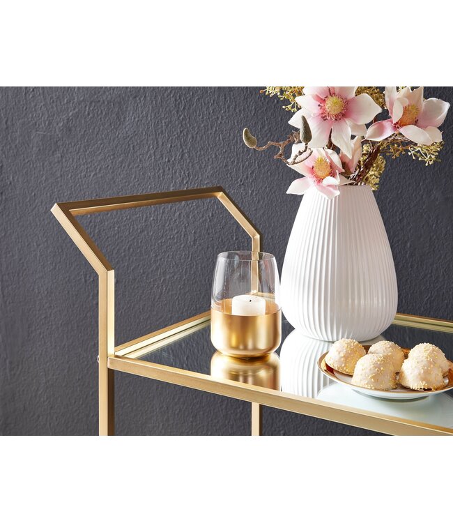 Wohnling design serveerwagen goud 73x78x37 cm keukenwagen glas/metaal | Mobiele bijzettafel | Restauratiewagen met glazen blad | Minibar theewagen op 4 wielen