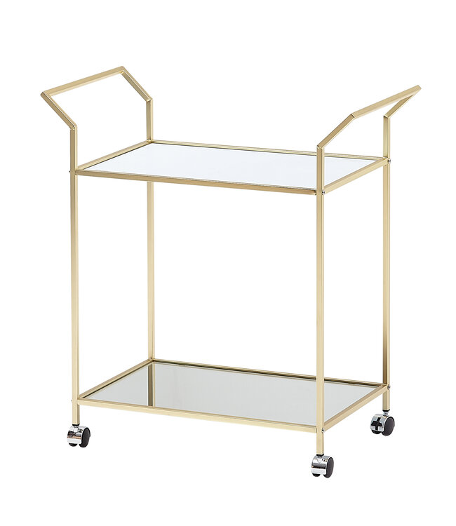 Wohnling design serveerwagen goud 73x78x37 cm keukenwagen glas/metaal | Mobiele bijzettafel | Restauratiewagen met glazen blad | Minibar theewagen op 4 wielen
