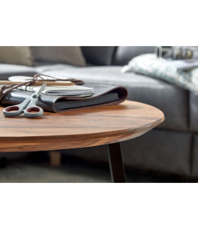 Wohnling salontafel 60x60x45 cm massief sheeshamhout / metalen salontafel rond | Design salontafel salontafel massief | Kleine tafel bijzettafel woonkamer modern