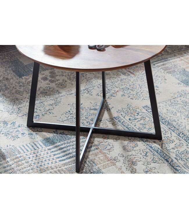 Wohnling salontafel 60x60x45 cm massief sheeshamhout / metalen salontafel rond | Design salontafel salontafel massief | Kleine tafel bijzettafel woonkamer modern