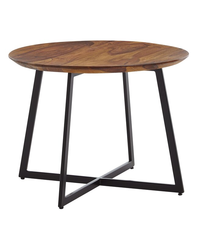 Wohnling salontafel 60x60x45 cm massief sheeshamhout / metalen salontafel rond | Design salontafel salontafel massief | Kleine tafel bijzettafel woonkamer modern