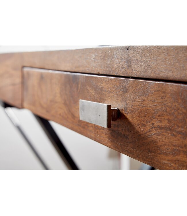 Wohnling bureau 120x55x78 cm massief sheeshamhout / metaal zwart | Design bureautafel met lades | Thuiskantoor laptop tafel computertafel met opbergruimte