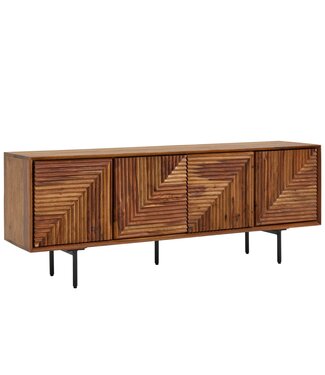 Wohnling lowboard massief sheeshamhout 140x54x33 cm TV-dressoir met vier deuren | Design TV meubel hoog | TV meubel TV meubel modern | TV dressoir woonkamer