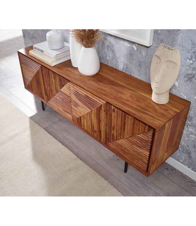 Wohnling lowboard massief sheeshamhout 140x54x33 cm TV-dressoir met vier deuren | Design TV meubel hoog | TV meubel TV meubel modern | TV dressoir woonkamer