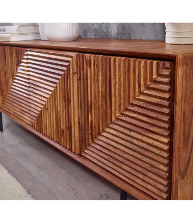 Wohnling lowboard massief sheeshamhout 140x54x33 cm TV-dressoir met vier deuren | Design TV meubel hoog | TV meubel TV meubel modern | TV dressoir woonkamer