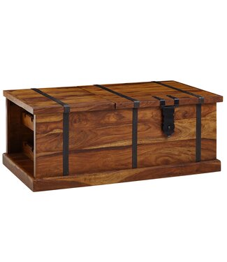 Wohnling salontafel 100x60x40 cm massief sheeshamhouten kisttafel met wijnrek | Design salontafel met opbergruimte | Salontafel salontafel modern | houten tafel woonkamer