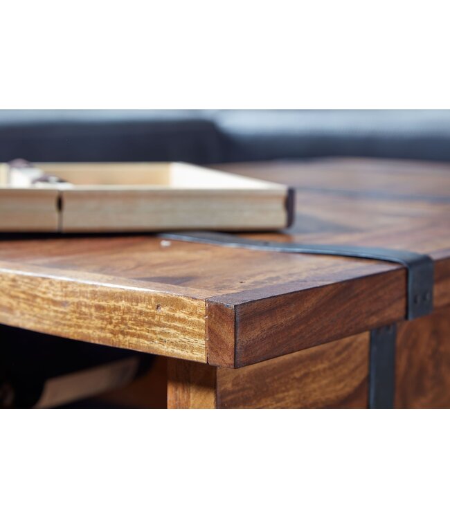 Wohnling salontafel 100x60x40 cm massief sheeshamhouten kisttafel met wijnrek | Design salontafel met opbergruimte | Salontafel salontafel modern | houten tafel woonkamer