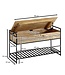 Wohnling Bank met Opbergruimte 90x52x38 cm Mango Massief Hout / Metalen Bruin | Gangbank Schoenenbank met Zitje Klein | Smalle Garderobebank met Schoenenrek
