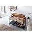 Wohnling Bank met Opbergruimte 90x52x38 cm Mango Massief Hout / Metalen Bruin | Gangbank Schoenenbank met Zitje Klein | Smalle Garderobebank met Schoenenrek