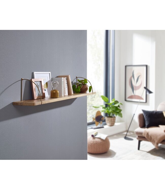 Wohnling Wandplank 120x25x22 cm Mango Massief Hout / Metaal Hangplank Industrieel | Muurplank Hangende Plank | Plank voor de Wand Zwevend
