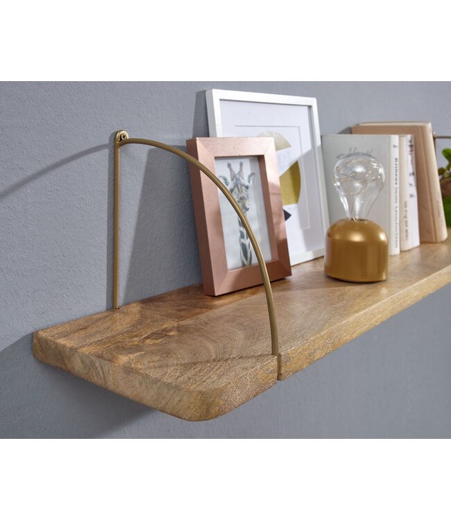 Wohnling Wandplank 120x25x22 cm Mango Massief Hout / Metaal Hangplank Industrieel | Muurplank Hangende Plank | Plank voor de Wand Zwevend