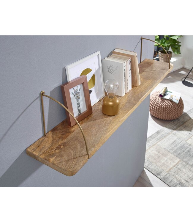 Wohnling Wandplank 120x25x22 cm Mango Massief Hout / Metaal Hangplank Industrieel | Muurplank Hangende Plank | Plank voor de Wand Zwevend