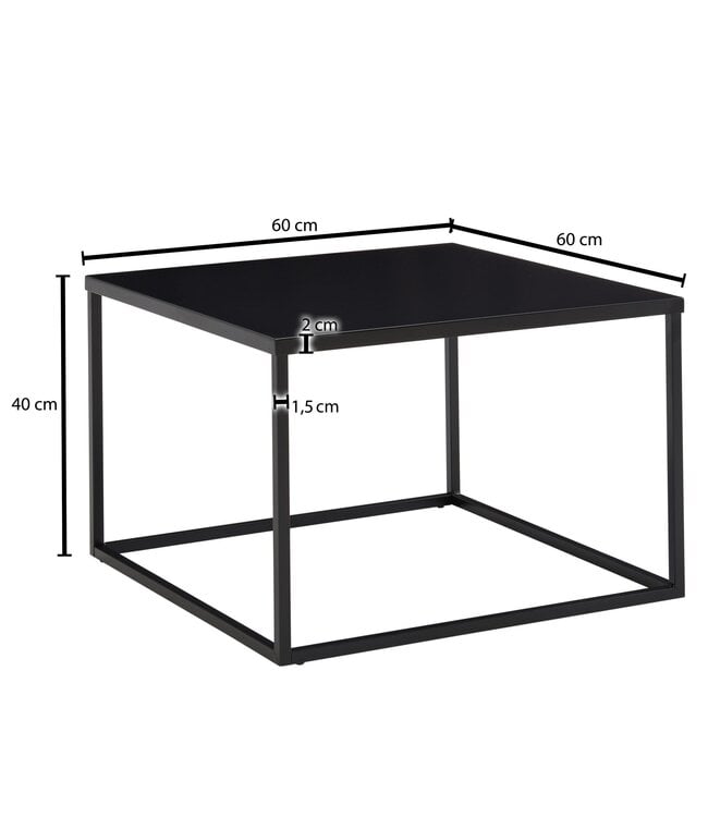 Wohnling Koffietafel Metaal 60x60x40 cm Vierkante Salontafel Zwart | Tafel Woonkamer Industrieel | Kleine Bijzettafel Woonkamertafel